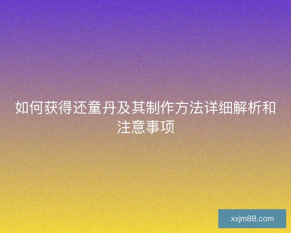 如何获得还童丹及其制作方法详细解析和注意事项