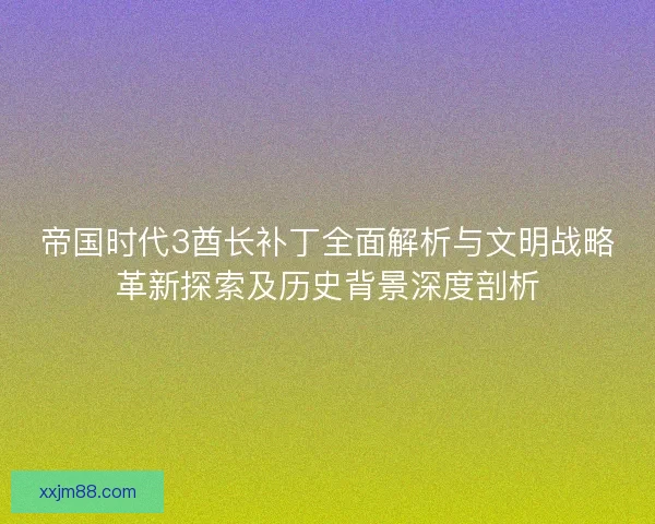 帝国时代3酋长补丁全面解析与文明战略革新探索及历史背景深度剖析